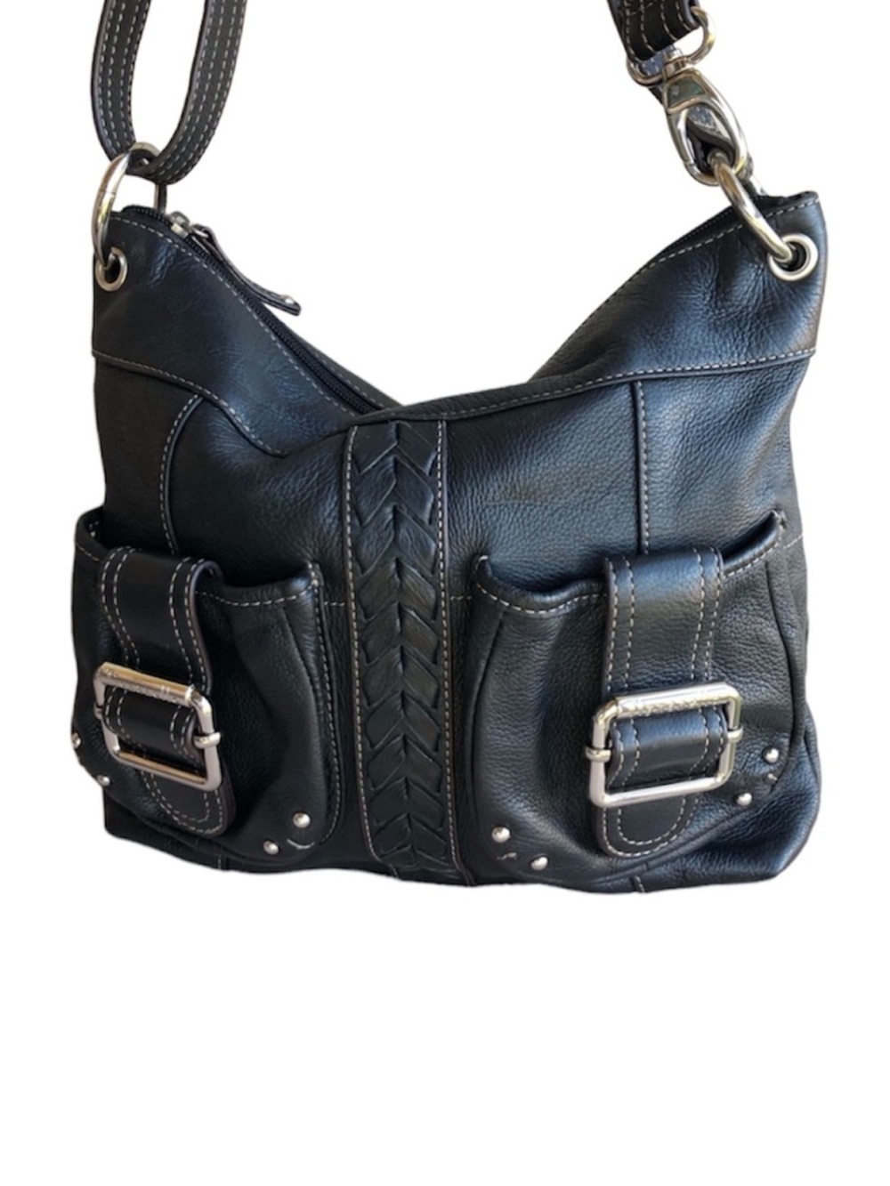 Tignanello Vintage Black Leather Crossbody Handbag